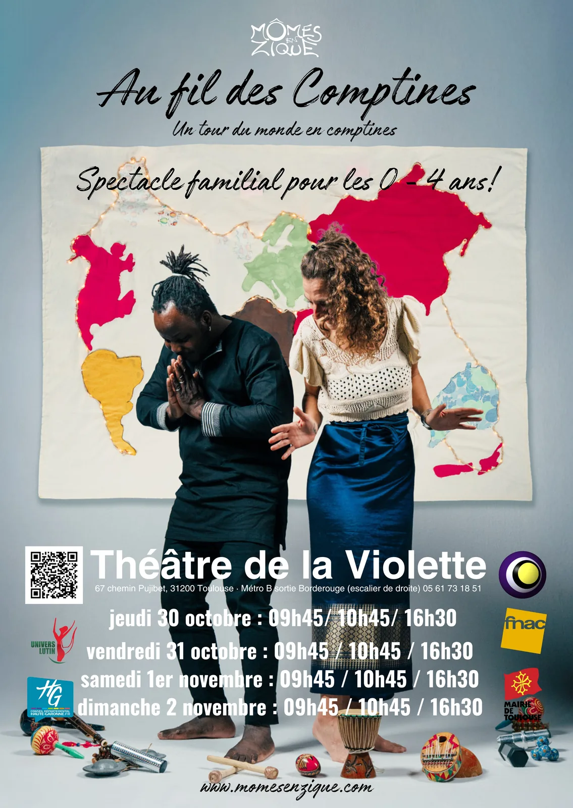 Affiche des premières au Théâtre de la Violette (Toulouse) : du jeudi 30 octobre au dimanche 2 novembre 2025, à 9h45, 10h45 et 16h30.